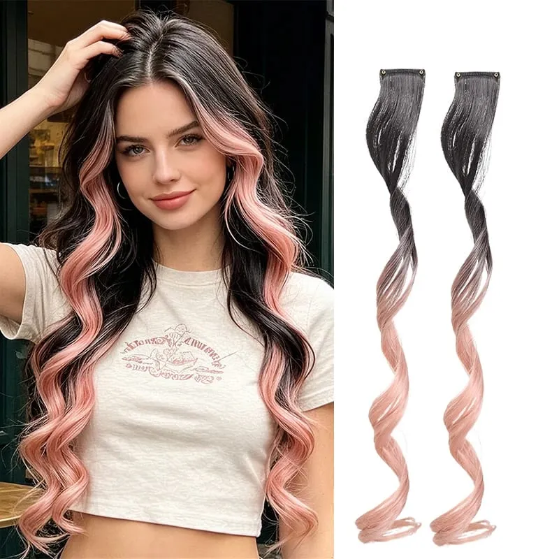 Gradient Wave Clip - in Hair Extensions 2pcs Synthetic Fiber Color - Blocked Tassel Ear - Side Dyeing for Daily Party Cosplay — image 15