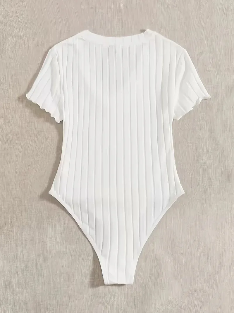 Lettuce Trim Ribbed Bodysuit Women's Sleeveless High Waist Bottom Control Shapewear for Slimming Effect — image 3