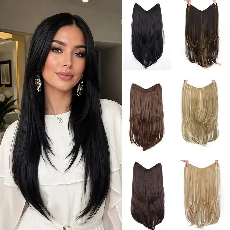 22Inch Synthetic Long Straight Multi Layer Hair Extension BB Clip Style Fiber Hairpiece for Women Daily Wear Confident Elegant — image 2