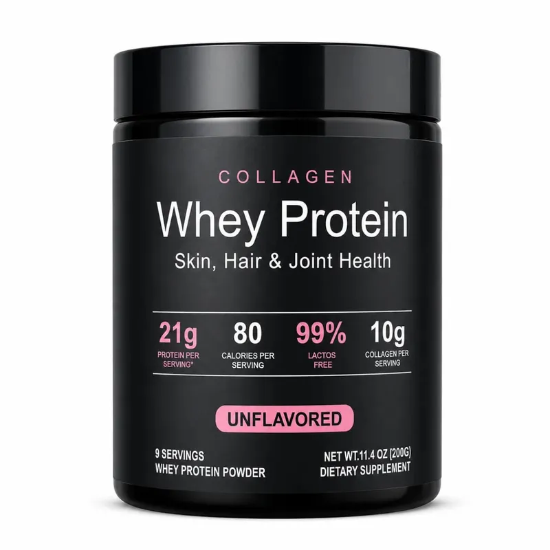 Collagen Whey Protein Powder 21g Protein 10g Collagen Peptides Unflavored 99% Lactose Free Fitness Nutrition Shake 9 Servings