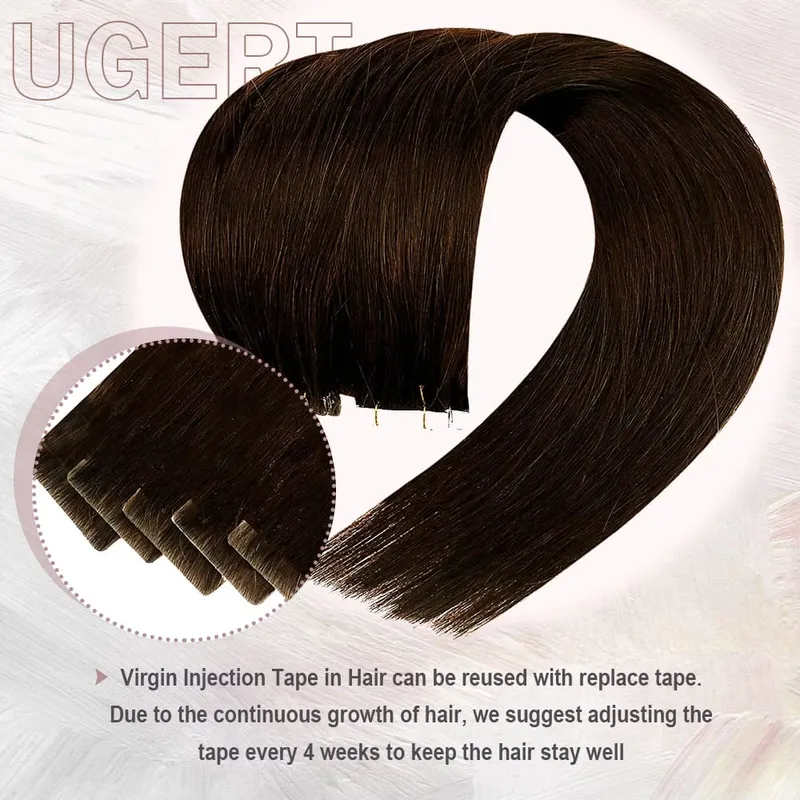 [12 Monate] Unsichtbares Tape in Echthaarverlängerungen von Ugeat, Güteklasse 10A, nahtlos in die Haut eingespritzt, reines Tape im Haar, 2,5 g/Stück