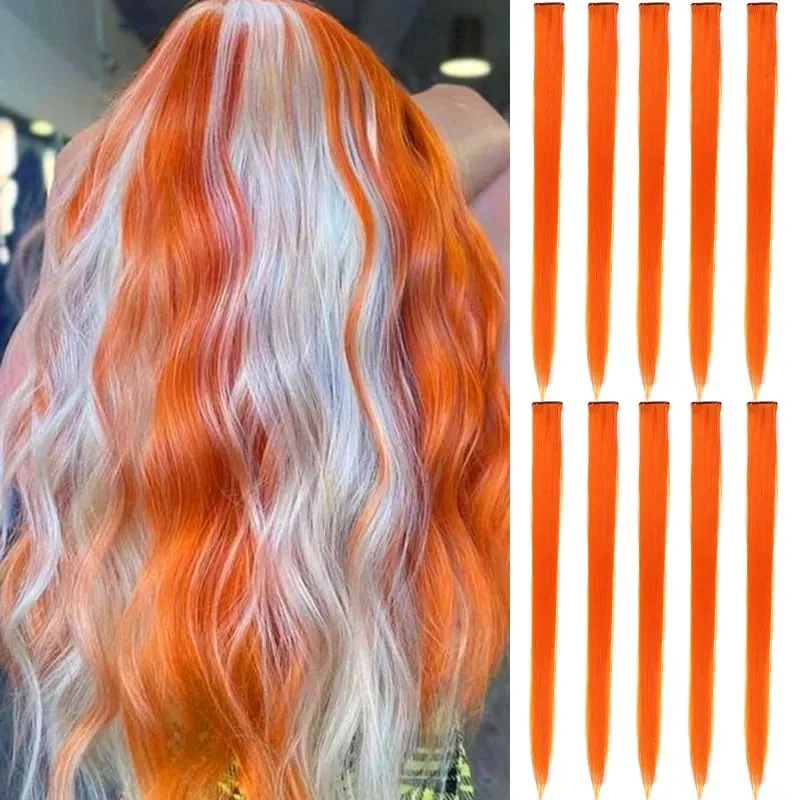 10Pcs Synthetic Colored Clip in Hair Extensions Hairpiece Party Highlights Straight Hair wig for Girls Kids Christmas Party Use — image 11