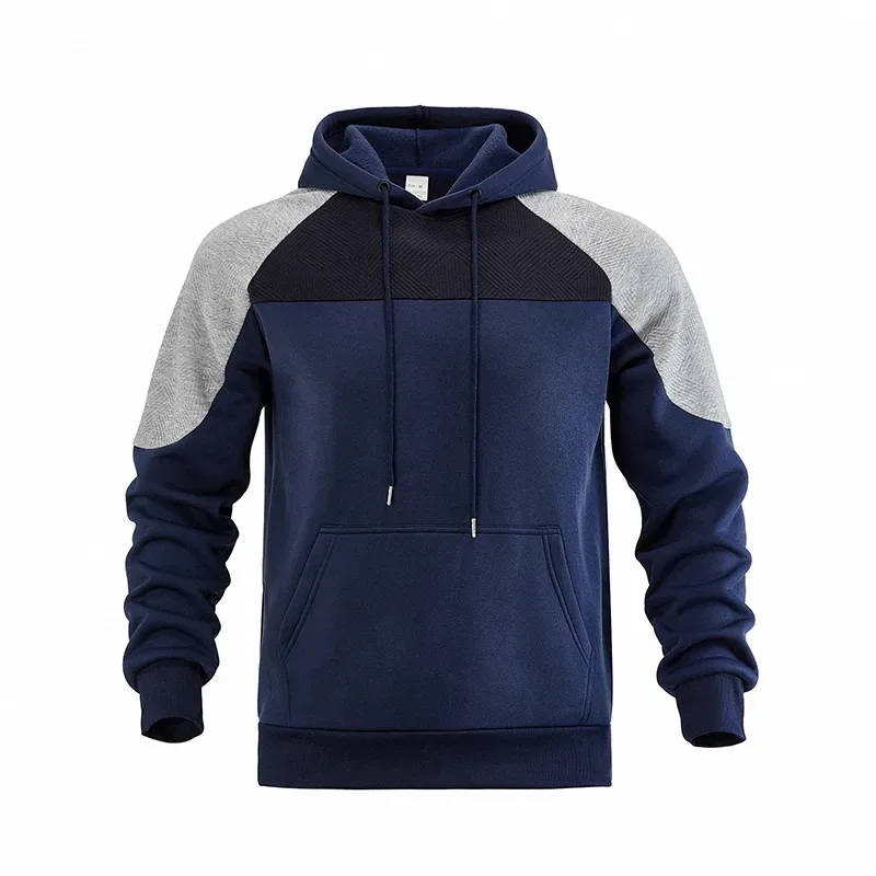 Men Patchwork Color Block Pullover Hoodie Drawstring Kangaroo Pocket Long Sleeve Loose Sweatshirt Autumn Winter Streetwear Tops