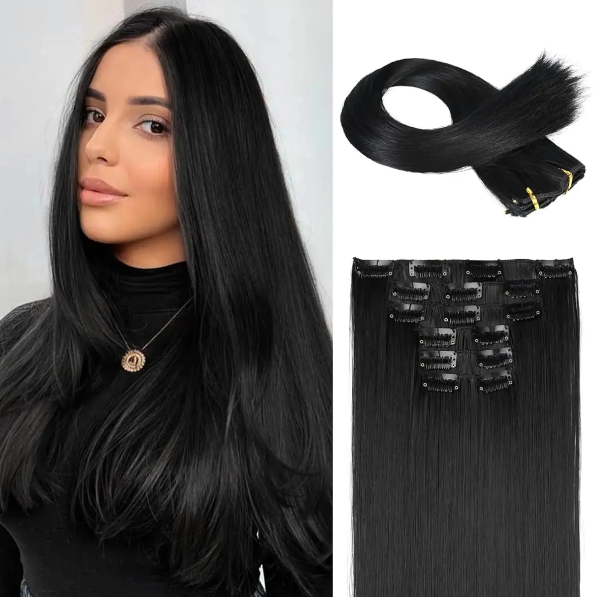 24 Inch Synthetic Clips in Hair Extensions 6 Pieces/Set Long Straight Extensions for Women Hairpiece — image 1