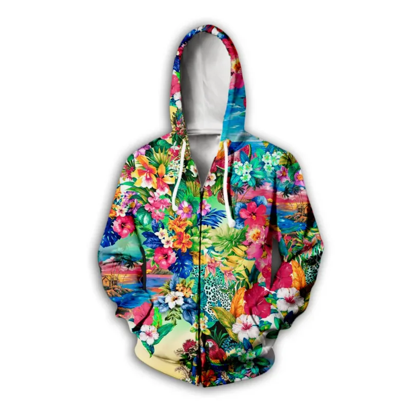 Flower Floral Pattern 3D Print Zipper Hoodies Men's Autumn Hooded Sweatshirts Oversized Streetwear Tracksuit Coat Man Clothing