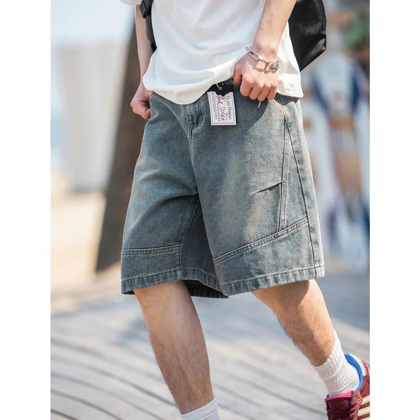 2026 Summer New Brand Men's Straight Loose Denim Shorts Classic Three Dimensional Split Pleated Lyocell Denim Five Quarter Jeans — image 2