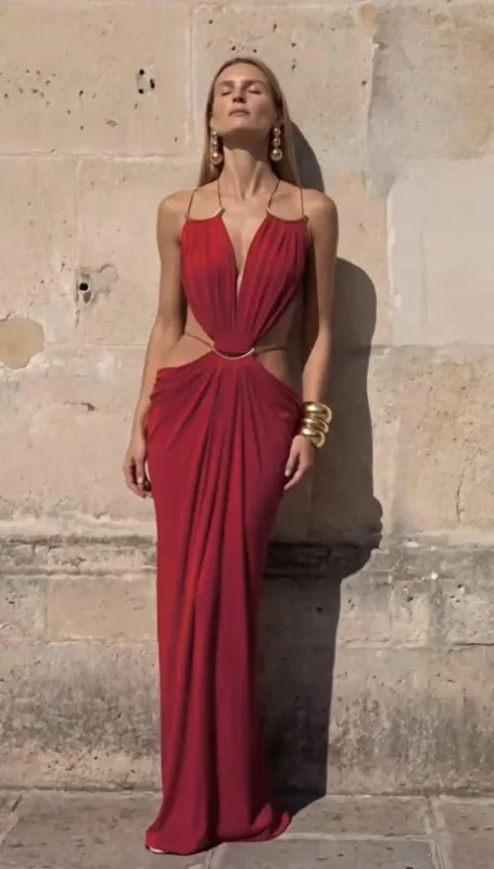 Sexy Women's Backless Dress Halter Sleeveless Waist Hollow Out Solid Female Dresses 2026 Summer Vacation Beach Fashion Lady Robe — image 9
