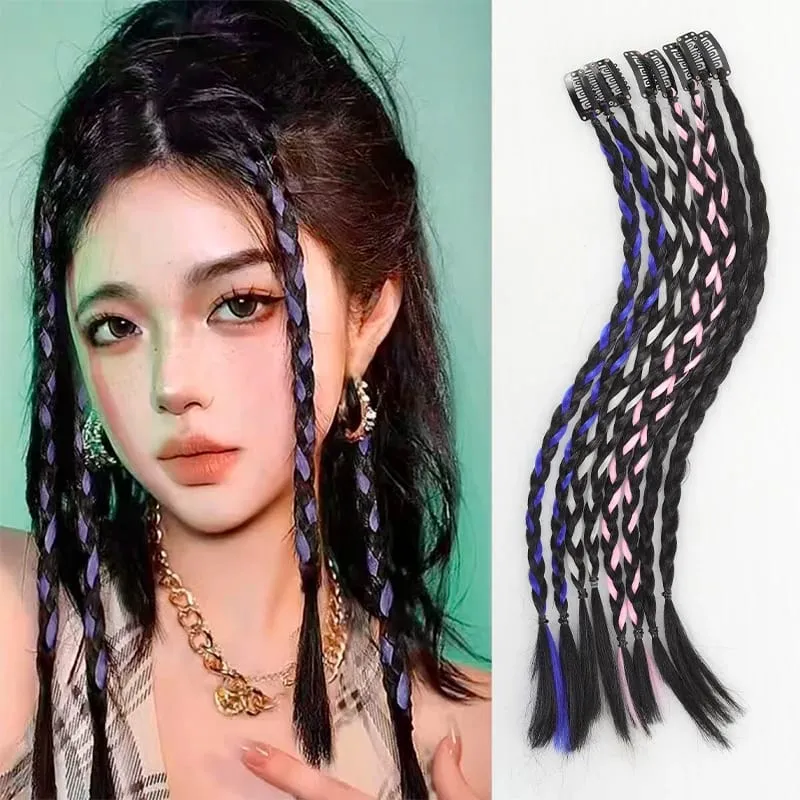 A card of sweet cool girl's boxing braid wig ponytail mini Fried Dough Twists braid color ear dye pigtail 8 pieces — image 2