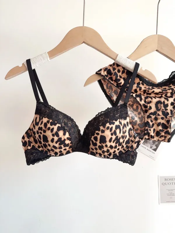 Sexy Leopard Print Lingerie Set Women Wireless Invisible Push Up Small Breasts adjustable A To C Cup sheer Lace Pure Design S-X