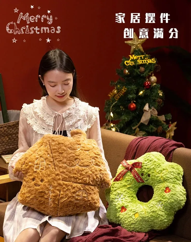 Christmas Plush Pillow Cute Santa Snowflake Gingerbread House Wreath Stuffed Cushion Soft Fluffy Home Decor Xmas Gift — image 10
