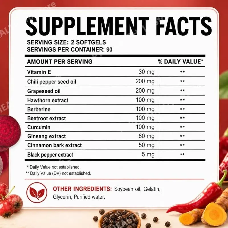 Docteat Pepper Cayenne 12-in-1 Softgels Immune Health and Bone Support with Berberine and Black Pepper Extract 180 Softgels