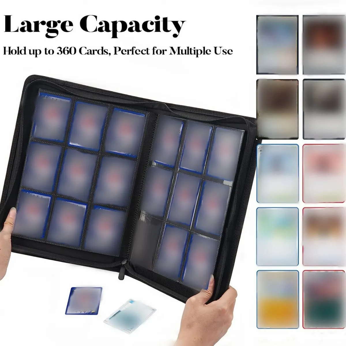9 Pocket Trading Card Binder PU Cover Zipper Card Collection Album Sturdy 360 Side-Loading Card Folder Holder for Game Cards