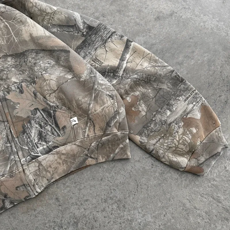 Y2K Retro zip up Hoodie Men Camouflage Pattern zipper Sweatshirt High Street Hip Hop Streetwear Oversized Unisex Camo Hoodie — image 5