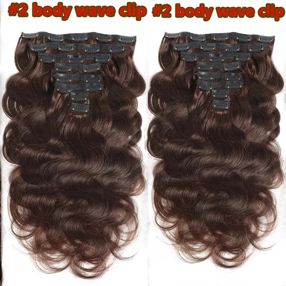 Clip in Body Wave Hair Extensions for Black Women Real Unprocessed Virgin Human Hair Clip in Extensions #1B/#2 Brown Color 120g — image 4