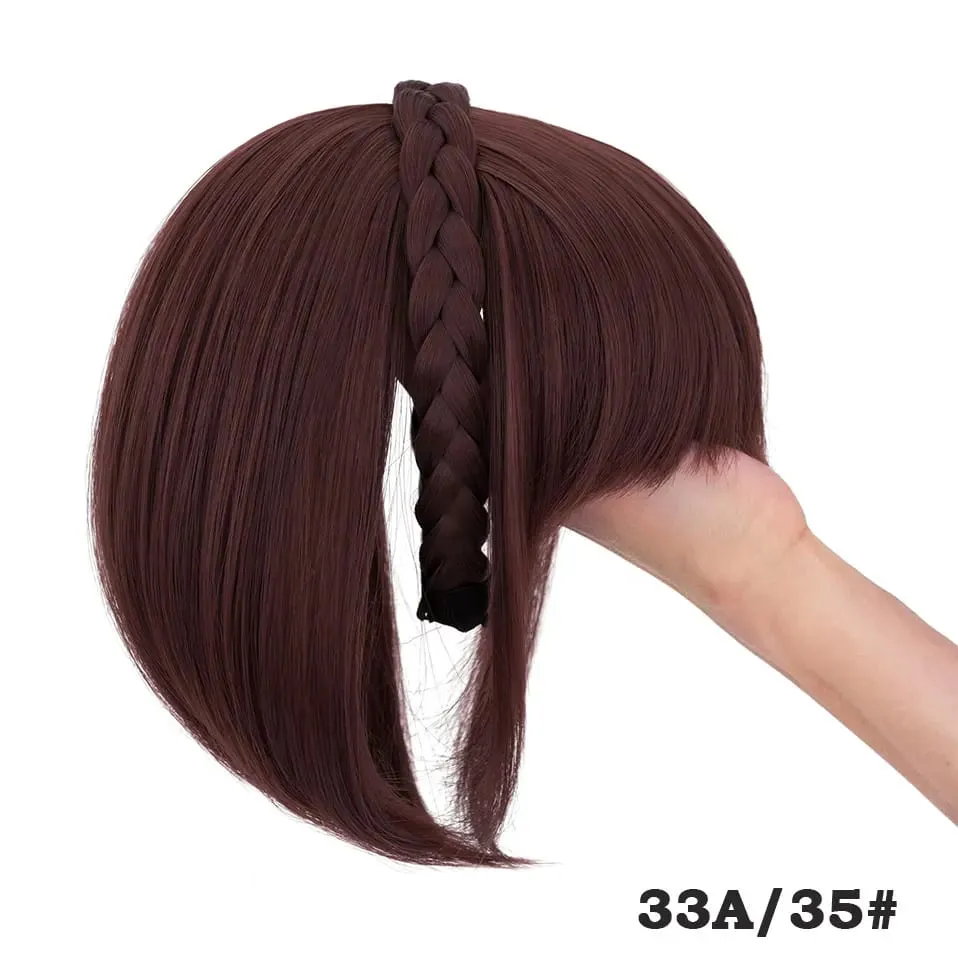 Snoilite 11'' Braided Headband with Clip-In Hair Topper With Bangs Natural Look Synthetic Straight Hair Extensions for Women 92g — image 21