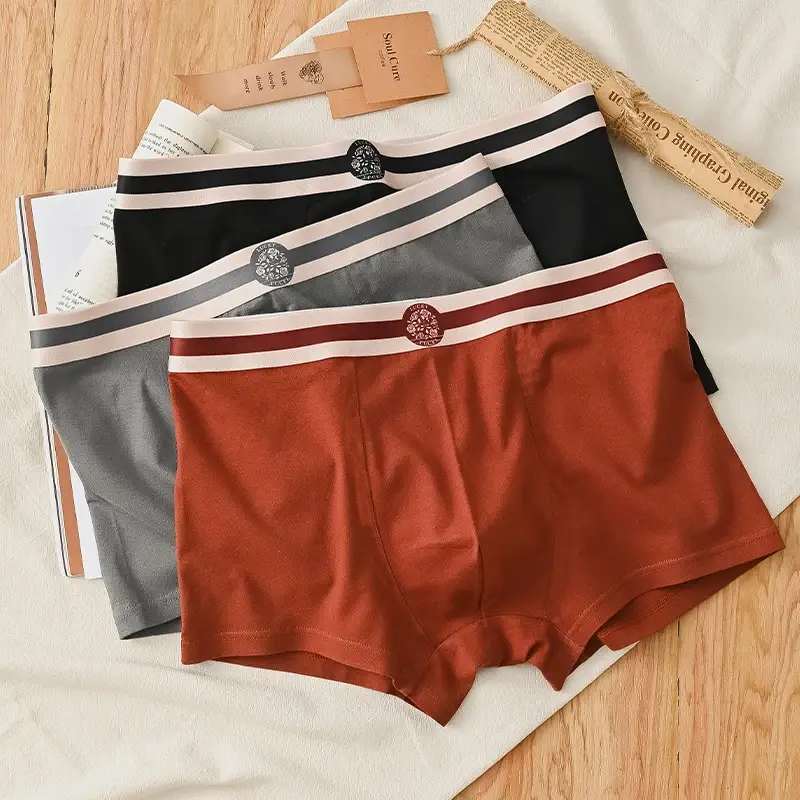 3PCS Seluar Dalam Lelaki Kapas Selesa Bernafas Cetak Label Bulat Fesyen Mudah Seluar Boxer Lelaki Kombinasi Seluar Dalam