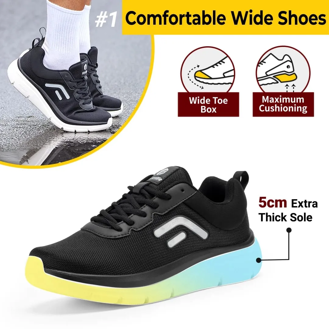 FitVille Walking Shoes for Herr Bred Bredd Tjock sula Lättvikts andas Sneakers Skor för Plantar Fasciitis Smärtlindring