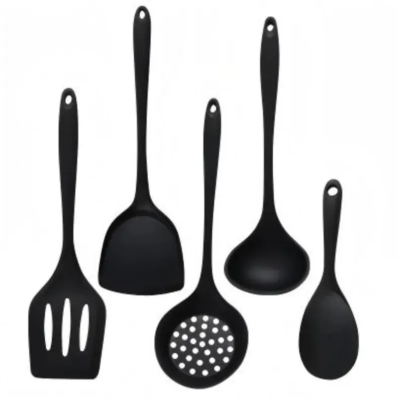 5Pcs Food Grade Silicone Kitchen Utensils Set Heat Resistant Non-Stick Spatula Ladle Slotted Spoon Cooking Tools Green — image 4