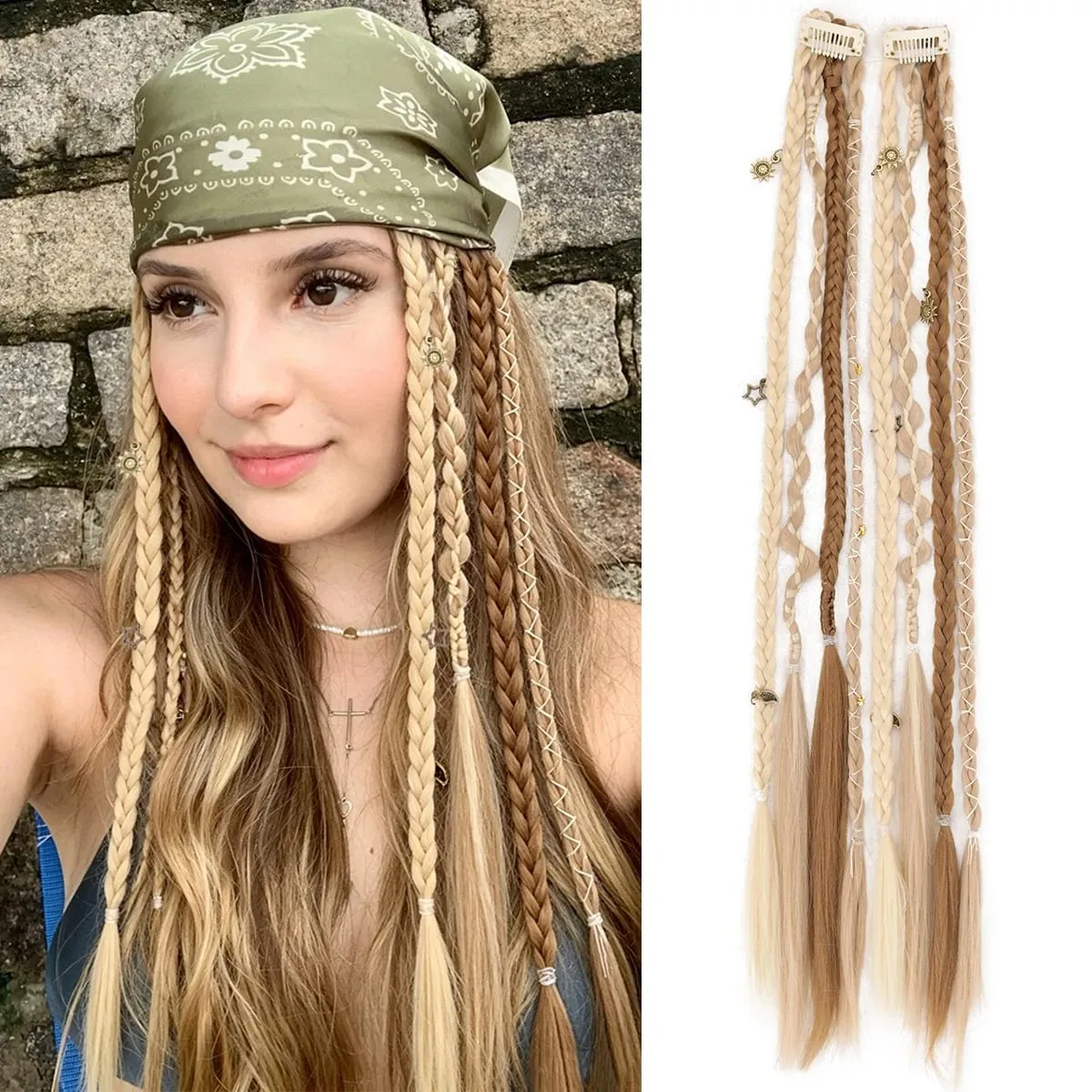 20 Inches Bohemia Clip in Hair Extensions Handmade Synthetic Weaving Clip-on Long Braid Fairy Hair Synthetic Hair Extensions — image 9