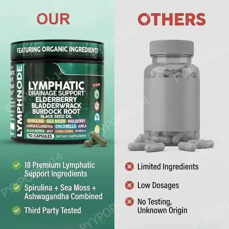 Organic Lymphatic Drainage Supplements with Elderberry Burdock Root Chlorella & Ashwagandha 90 Count Daily Wellness