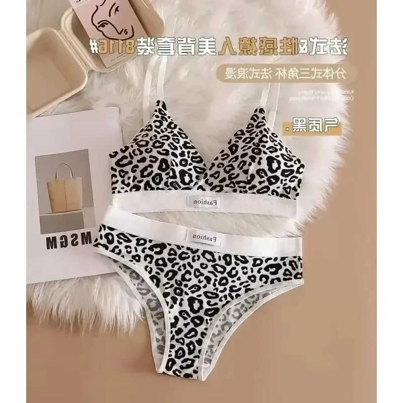 1/3Pcs Seamless Bra Set Low Waist Panties Leopard Bralette Sexy Lingerie Set Vneck Sport Brassiere Female Cotton Underwear