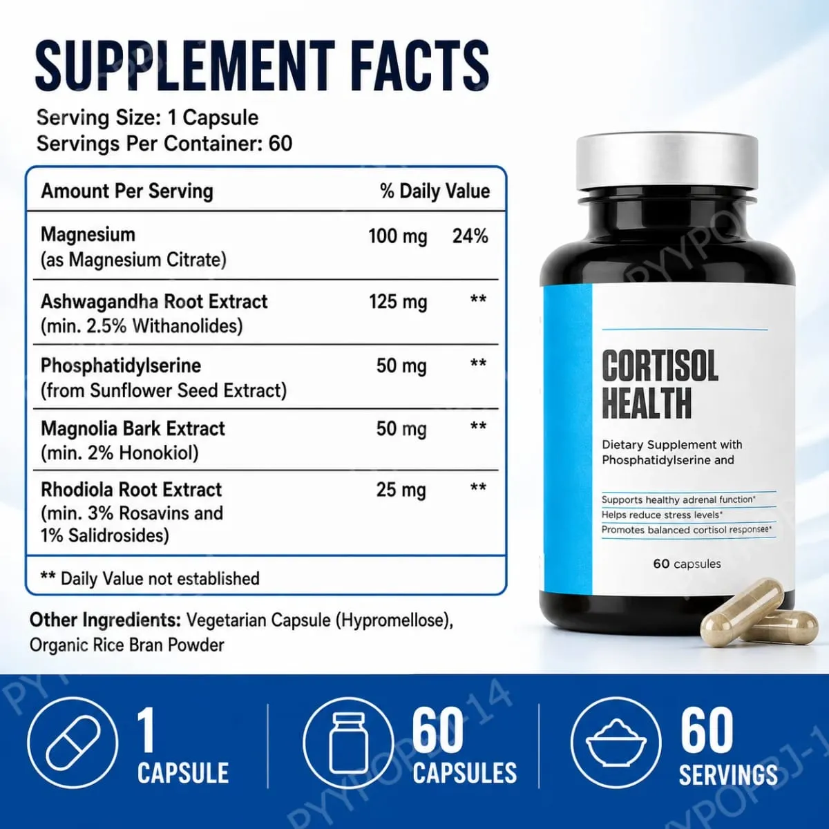 Cortisol Health Capsules with Phosphatidylserine Magnesium 60 Capsules Non-GMO Daily Calm Sleep Support for Adults Men Women — image 3