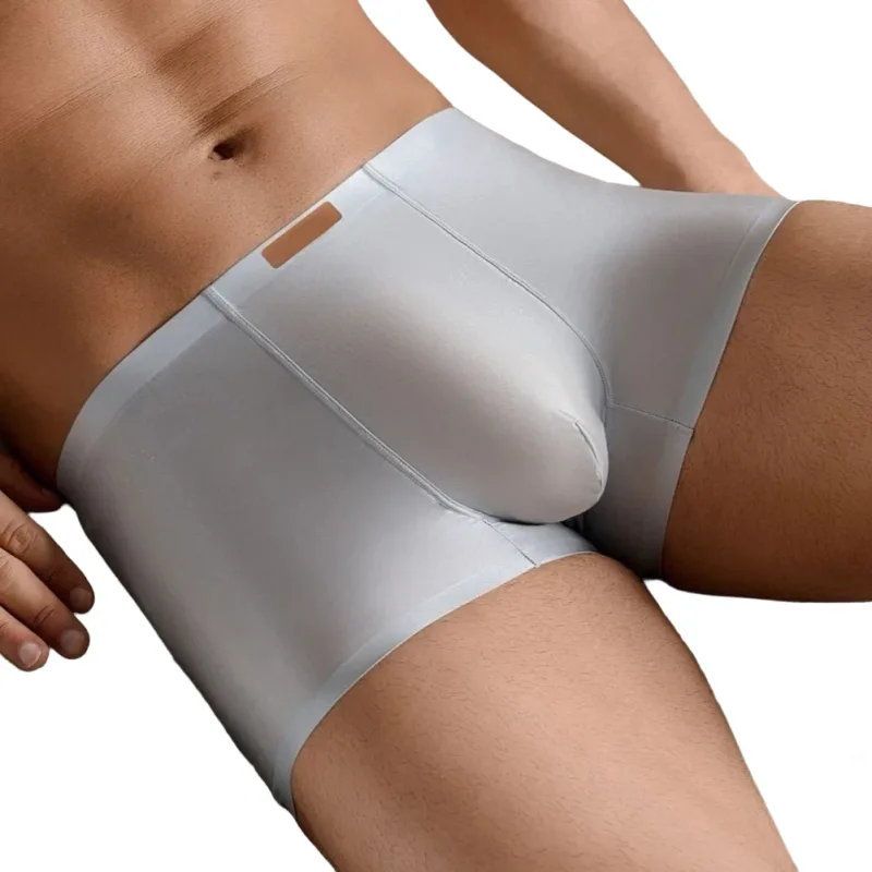 1pc Men Satin Trunks Seamless Shiny Boxer Shorts Ice Silk Middle Waist Panties Solid U Convex Bulge Pouch Underwear Breathable — image 3