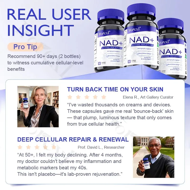 NAD + Resveratrol Supplement NAD Plus Boosting - Supports Cellular Energy Anti-aging Metabolism Skin Health