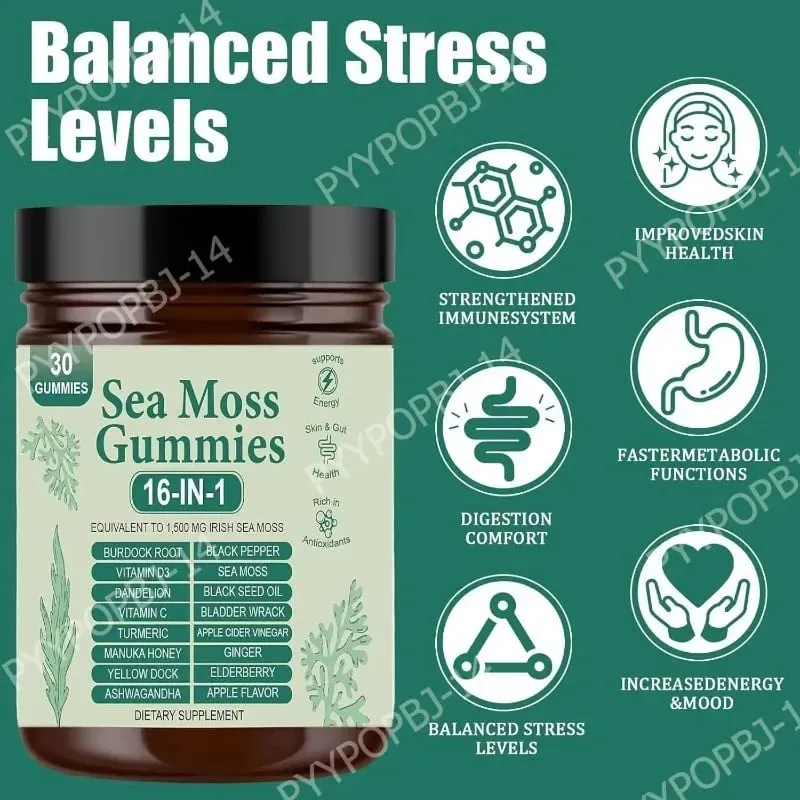 Irish Sea Moss Gummies 1500mg Equivalent 16 in 1 Botanical Blend Apple Flavor Daily Wellness Supplement 30 Count — image 4