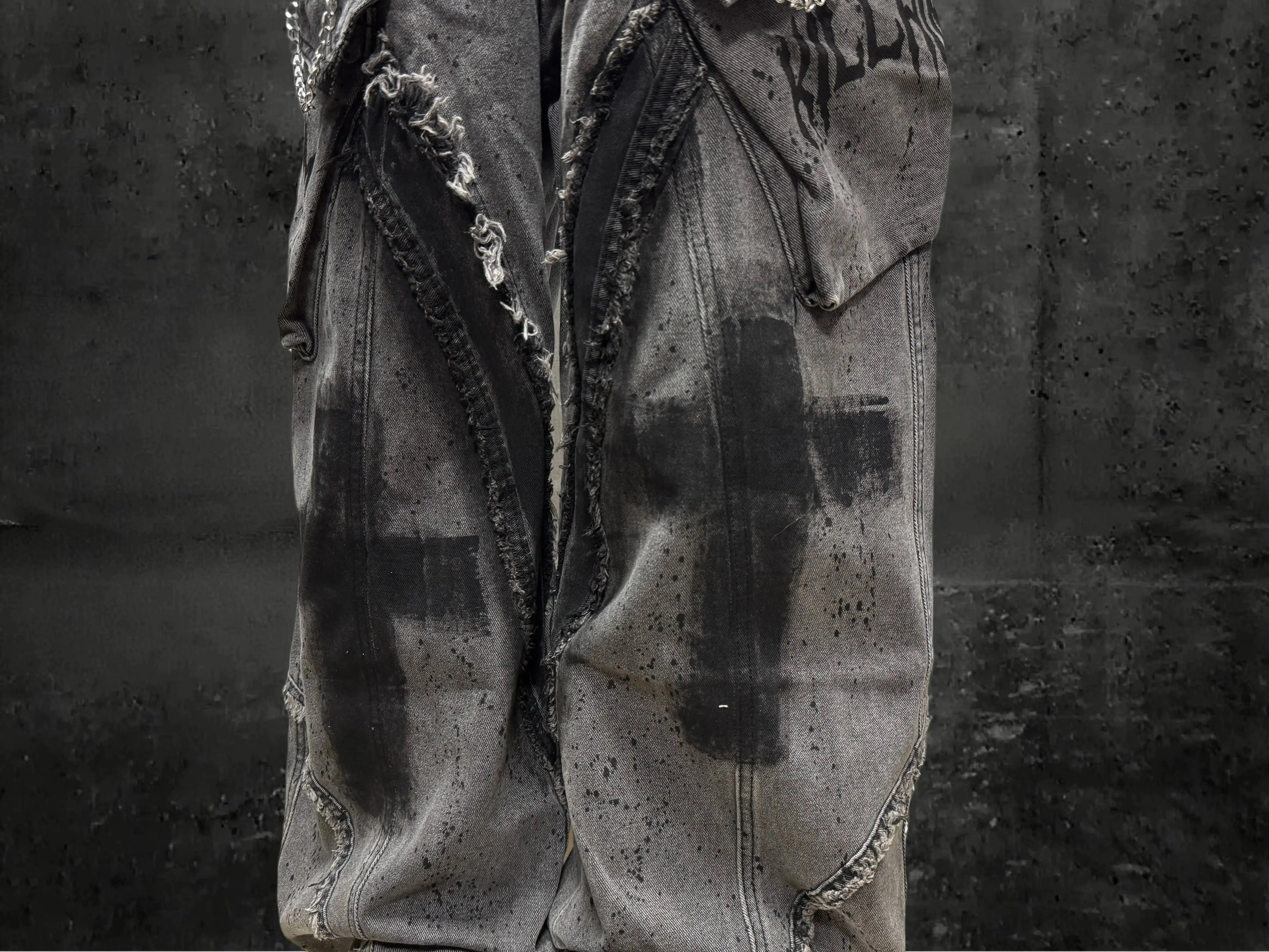 Unsiex Gothic Punk Jeans 2026 Distressed Splash Ink Jeans For Women Men Y2K Graffiti Wide Leg Pants Loose Fit Washed Denim — image 7