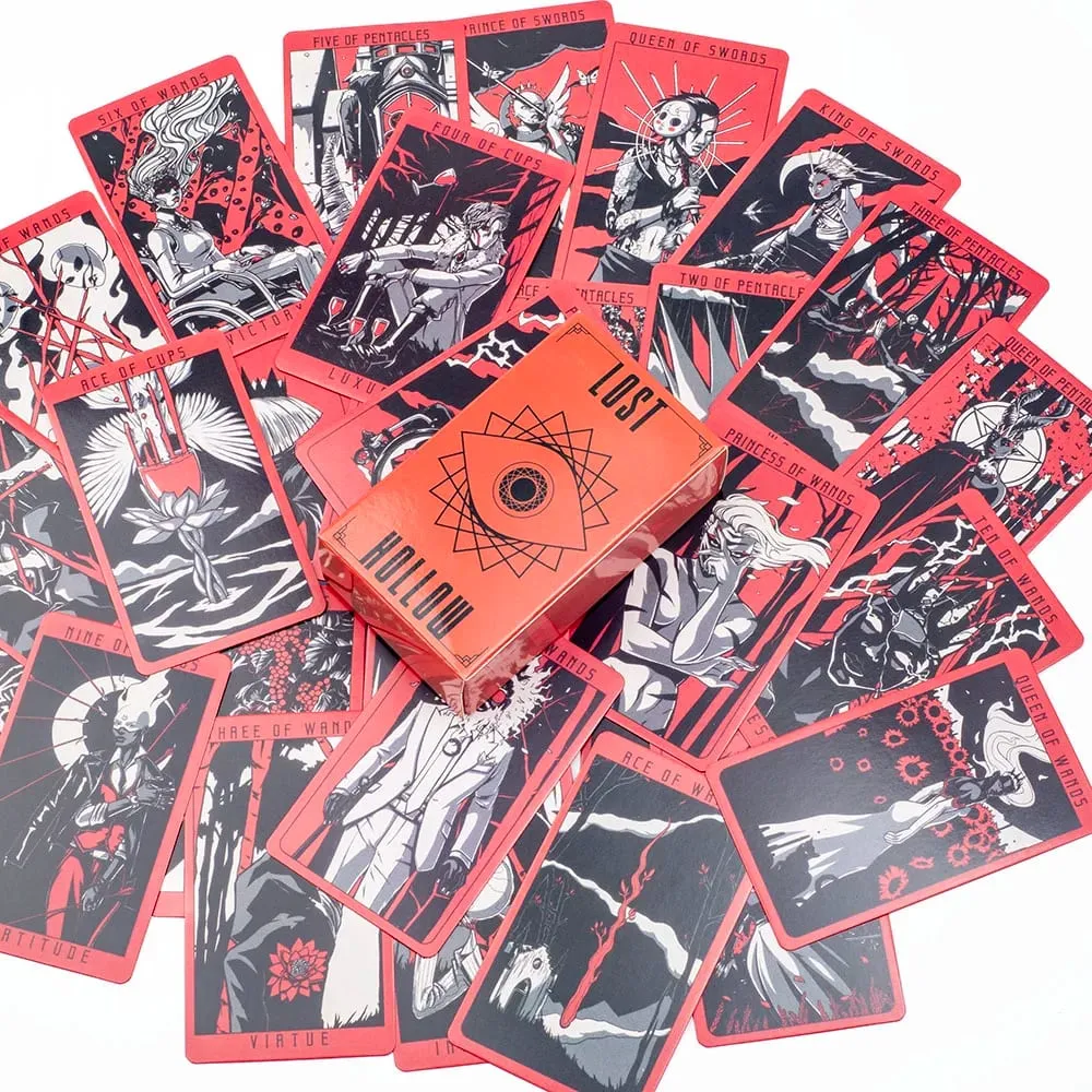 Lost Hollow Tarot 80-Card Game Set with Guidebook - Red Gilded Edges Perfect for Family Parties Compact Size 10.3x6cm — image 6