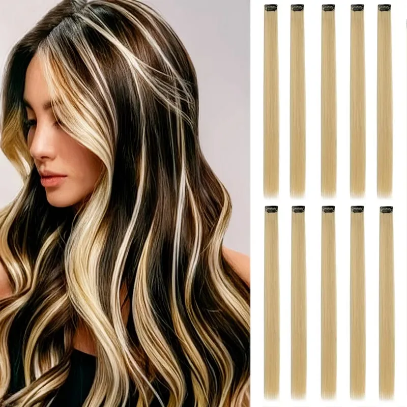 10Pcs 24 Inch Colored Clip In Hair Extensions Straight Synthetic Highlight Hairpieces For Girls Cosplay Party — image 11