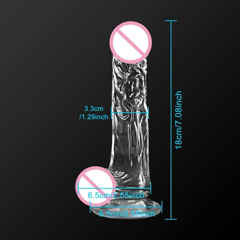 Makatotohanang Soft Dildo para sa mga Babaeng Baguhan Transparent na Ari na may Malakas na Suction Cup Hands-Free Play para sa Adult Sex Masturbator