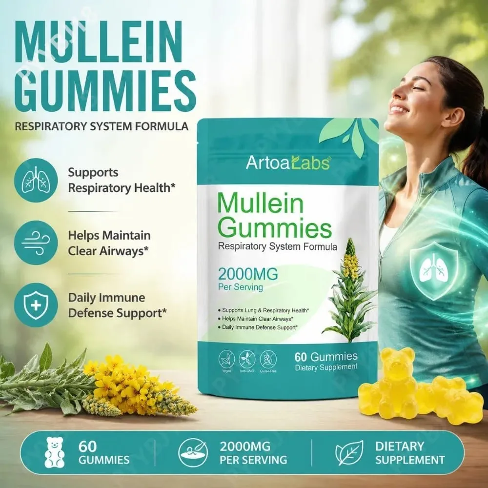 ArtoaLabs Mullein Gummies 2000mg 50:1 Extract for Respiratory Health & Clear Airways Supports Daily Immune Defense 60 Gummies — image 1