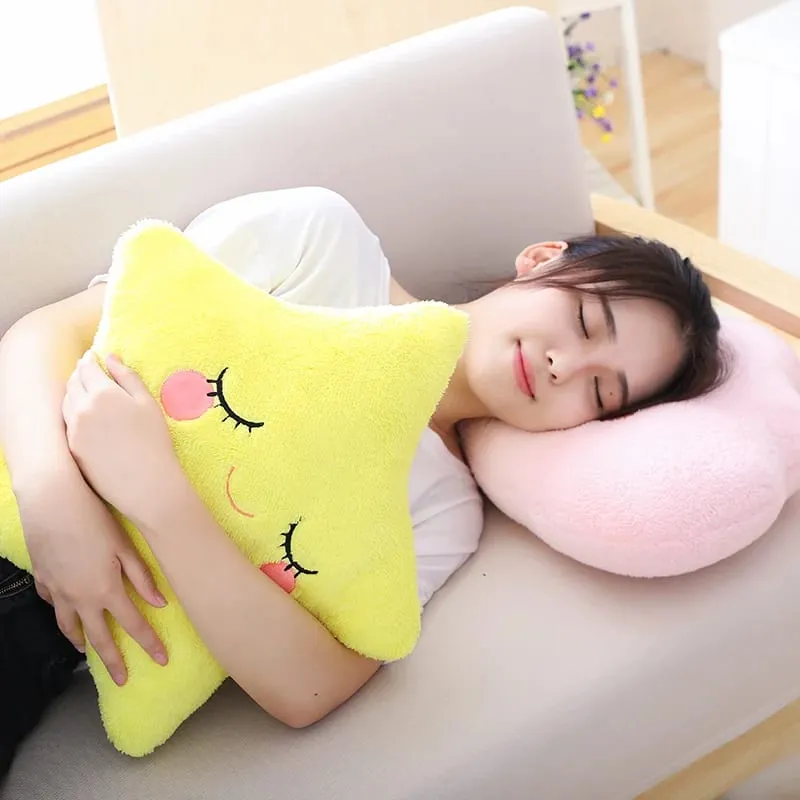 Fantastische Star Cloud Moon Rainbow Pluche Kussen Gevuld Sky Natuurlijk Kussen Geel Roze Blauw Verlegen Emotie Plushie Decoratie Cadeau — image 4