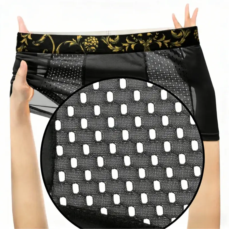 Men's Ice Silk BoxerBriefs Gold Floral Waistband Breathable Underwear Quick-Dry Skin-Friendly Sports Trunks Plus Size for Summer — image 3