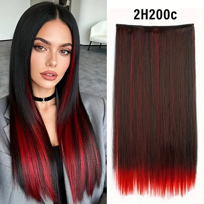 Synthetic 24Inch Long Straight 5 Clips Colorful Highlight Hair Extension Natural Soft Silky Hairpiece for Women Daily Use — image 13