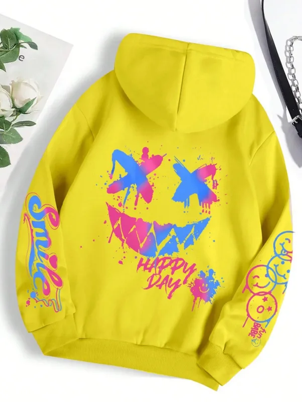 New Autumn Men's Personalized Smiling Face Print Comfortable Breathable Hooded Sweatshirt Outdoor Street Fashion Hooded Sweatshi — image 13