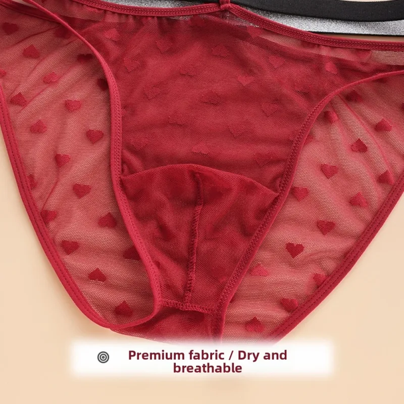 Underpants Lingerie Men's Triangle Panties Mesh Love Heart Men Thin Briefs Large Size Mid Waist Underwear for Men Men — image 2