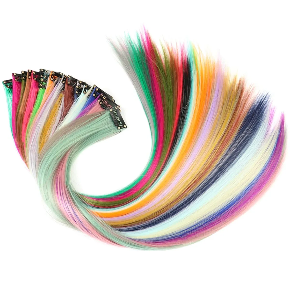 Farbige Haarverlängerungen, lila Farbe, Clip-in-Haarverlängerung, 12 Stück, Highlight, buntes Haarteil, gerade synthetische Haarteile
