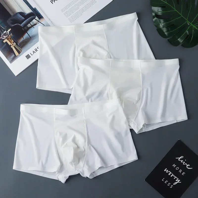 3 pièces de haute qualité hommes sous-vêtements en soie glacée été mince respirant sans couture culottes Sexy hommes caleçons grande taille — image 22