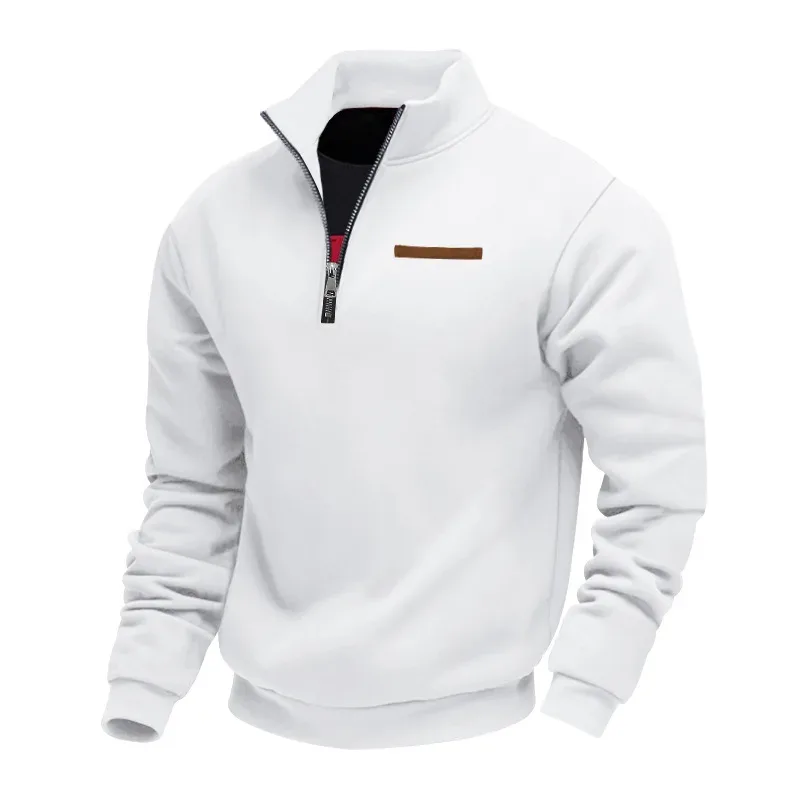 Men's Quarter Zip Sweatshirt Stand Collar Long Sleeve Pullover Casual Fleece Warm Sweatshirt With Chest Decorative Stripe — image 6