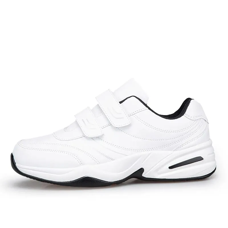 Men's Adjustable Hook And Loop Leather Sneakers Pure Black Casual Sports Shoes Big Size 47 48 Elderly Walking Shoes — image 6