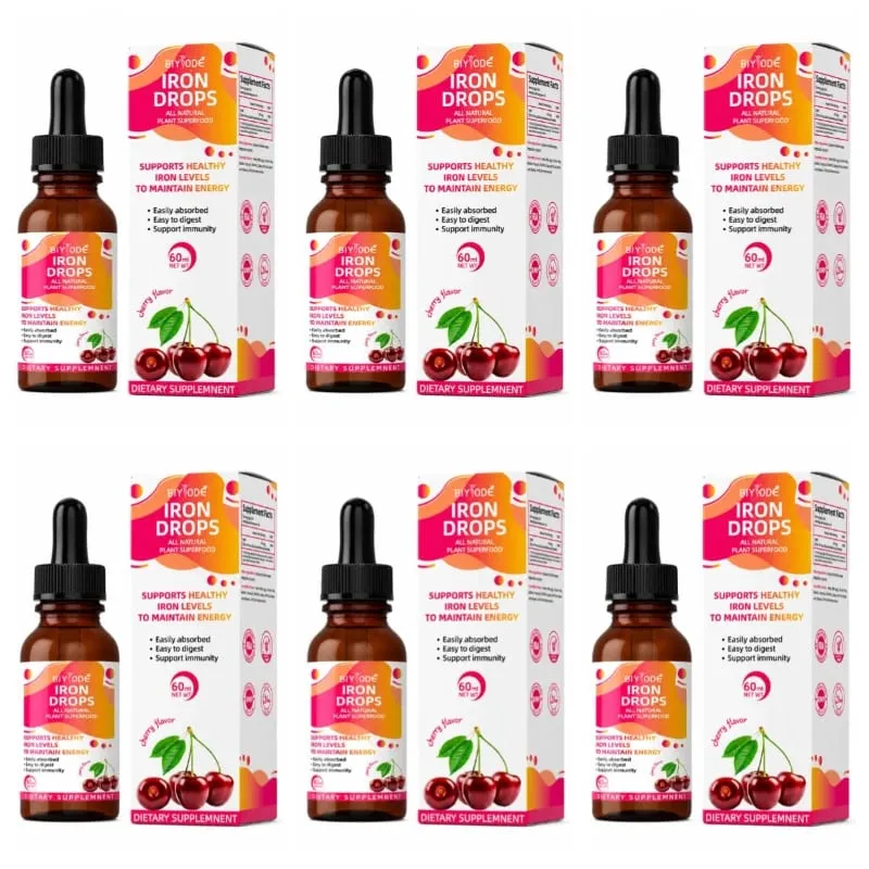 Iron Drops Liquid Supplement 18 Mg (100% DV) Ferrochel Ferrous Bisglycinate Chelate Easy Absorption Cherry Flavor 60ml