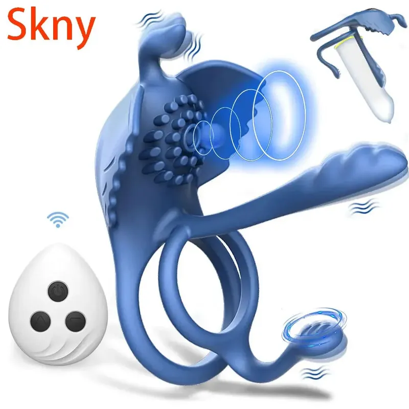 Penis Rings Vibrator for Men 10 Speeds Delay Ejaculation Double Cock Ring 4 in 1 Clitoral Stimulator Adult Sex Toys for Couple