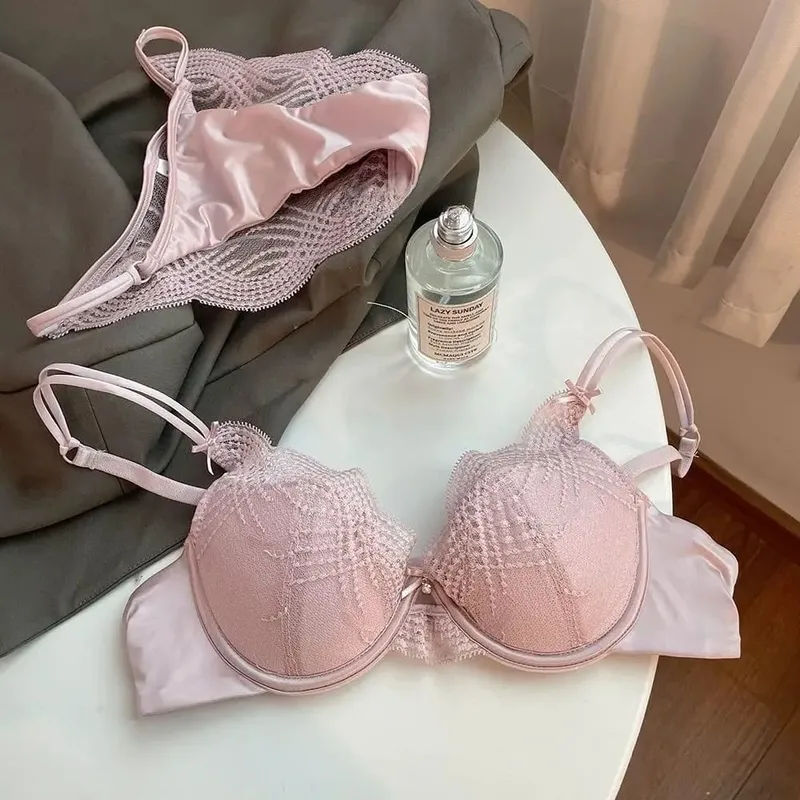 Ladies 2 Pieces Lace Underwear Suit Pure Desire Deep V Low Neck Thin Strap Soft Underwire Push Up Bra Briefs Sexy Lingerie 32‑38 — image 8