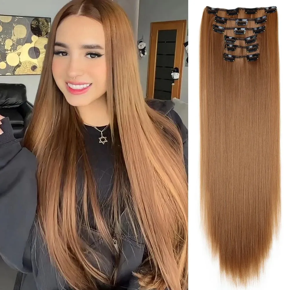 Black Hair Extensions 24"/60cm 6pcs/set Women Long Straight Synthetic Full Head Clip 16 Clips Ombre Heat Resistant Fiber Hair — image 23