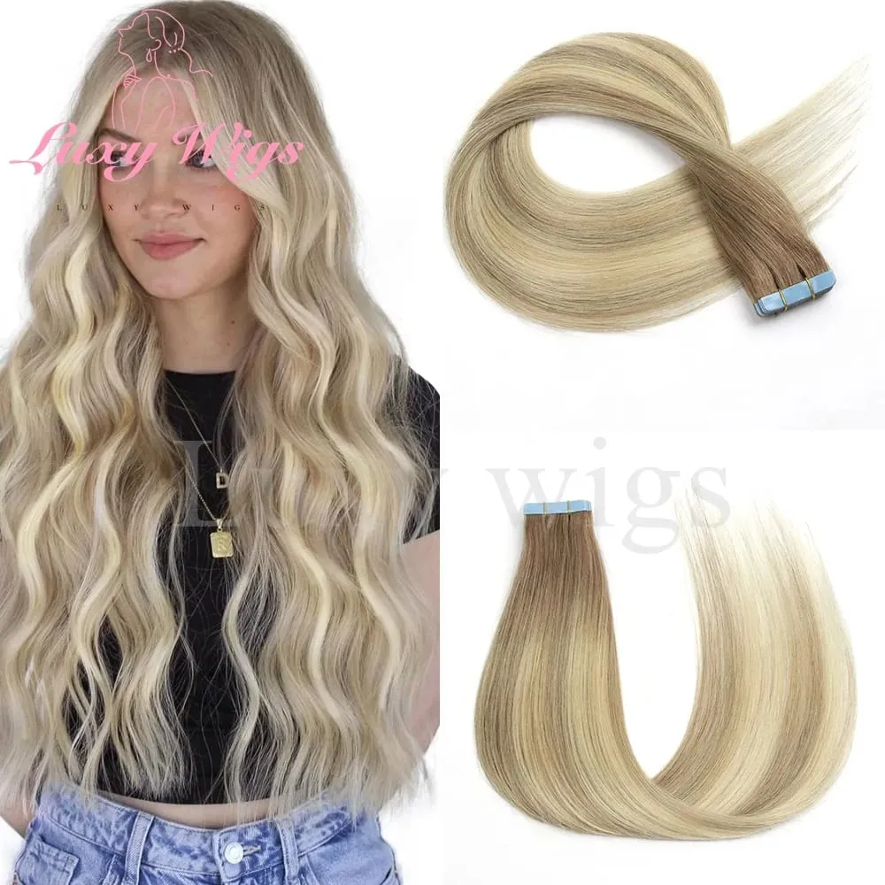 Highlights Blonde Tape in Hair Extensions Human Hair Straight Black Blonde Seamless PU Skin Weft Tape In Hair Extensions 20PCS