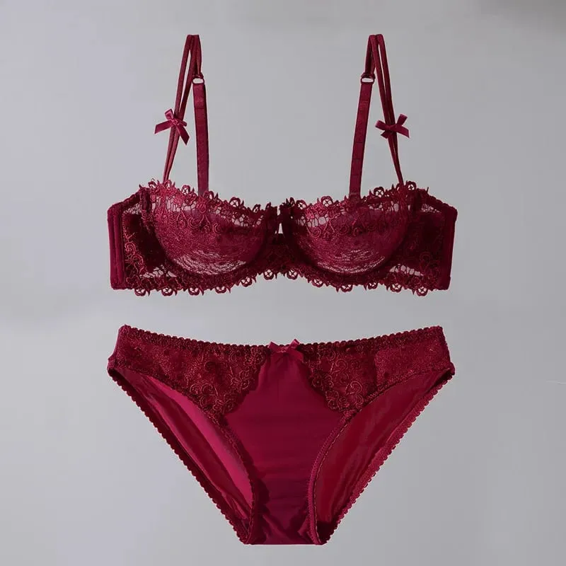 Women New Fashion Sweet Spicy Lace Lingerie Set Ultra Thin Half Cup Push Up Bra Soft Underwire Comfortable Top — image 1