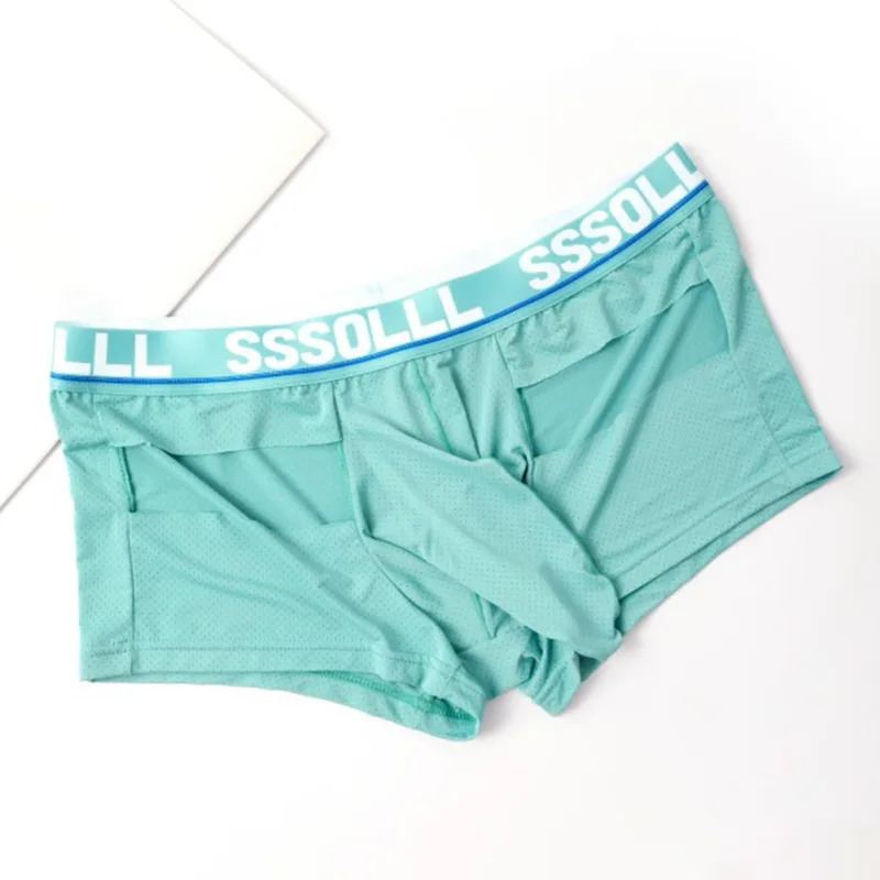 Men Breathable Mesh Boxer Shorts Soft Flat Corner Elephant Nose Trunks Underwear For Daily Wear Classic Letter Print Panties